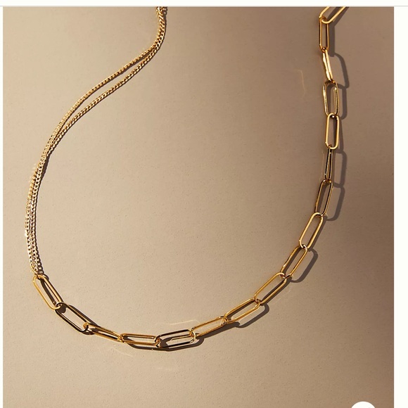 Anthropologie Jewelry - Anthropologie Mixed Chain Link Necklace 14K Plated Brass Lobster Clasp NEW